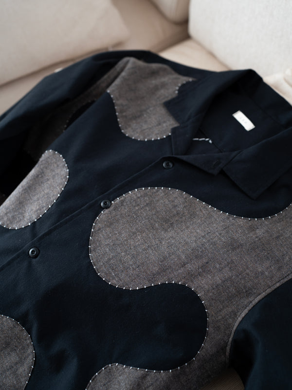 Handmade Sashiko Shirt with Wave Motif 006