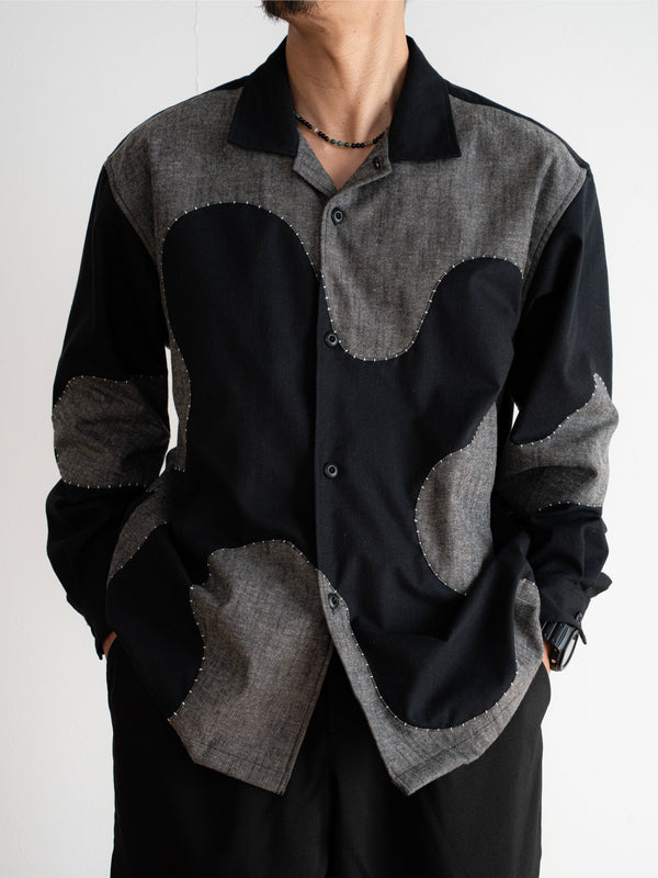 Handmade Sashiko Shirt with Wave Motif 007