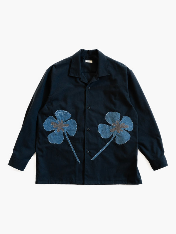 Handmade Sashiko Shirt with Clover Motif 008
