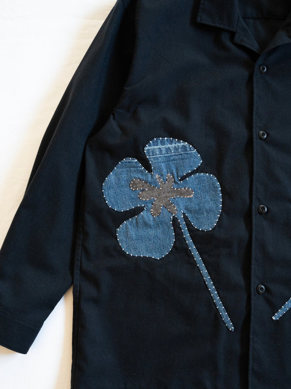 Handmade Sashiko Shirt with Clover Motif 008