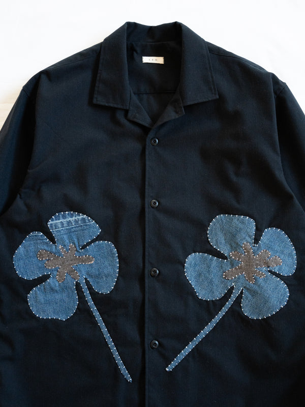 Handmade Sashiko Shirt with Clover Motif 008