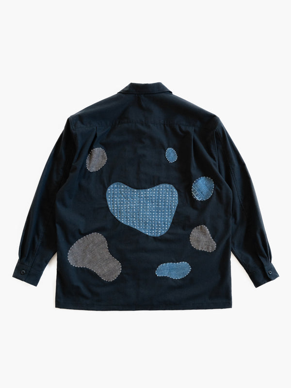 Handmade Sashiko Shirt with Clover Motif 008