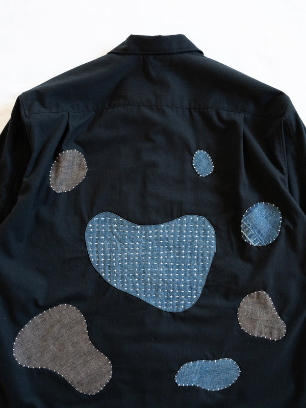 Handmade Sashiko Shirt with Clover Motif 008