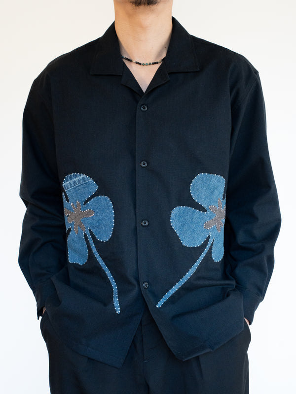 Handmade Sashiko Shirt with Clover Motif 008