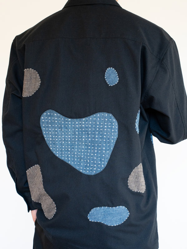Handmade Sashiko Shirt with Clover Motif 008