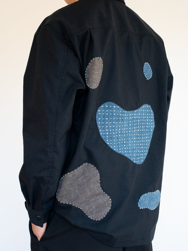Handmade Sashiko Shirt with Clover Motif 008