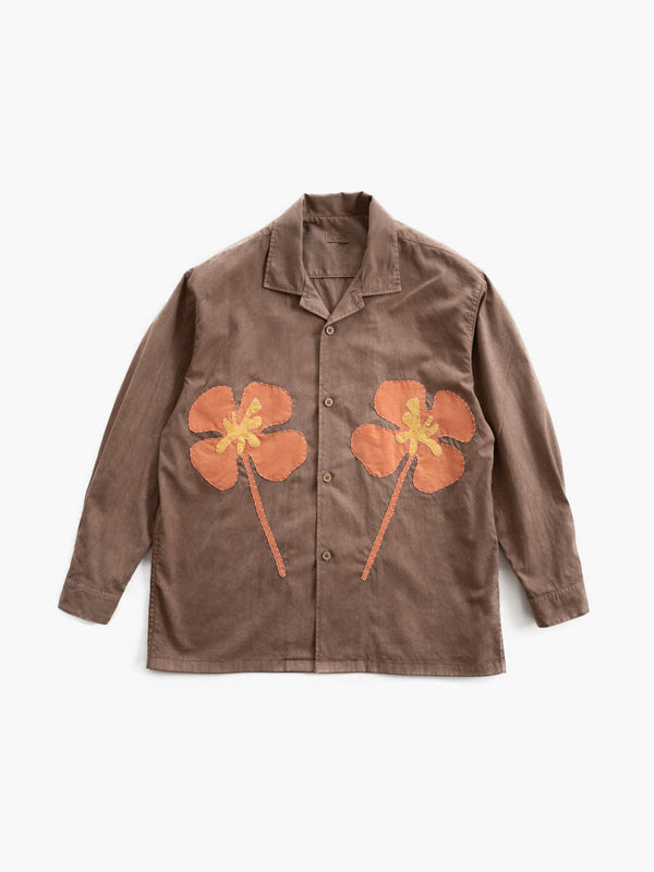 Hand-stitched Sashiko Shirt with Clover Motif No.010