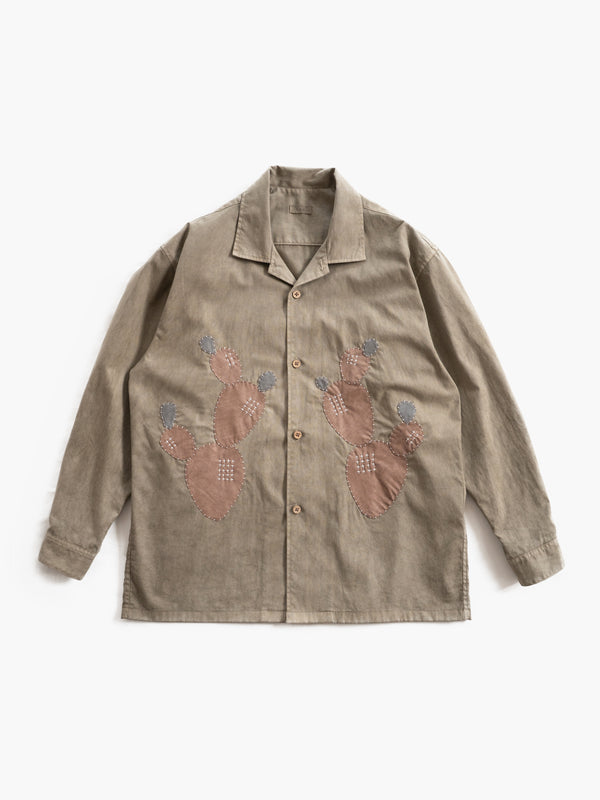 Hand-stitched Sashiko Shirt with Cactus Motif No.012