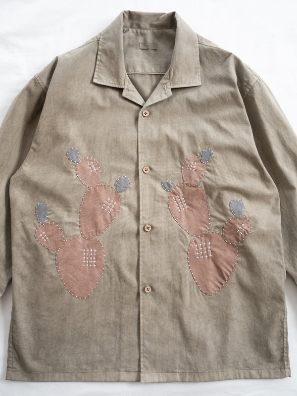 Hand-stitched Sashiko Shirt with Cactus Motif No.012