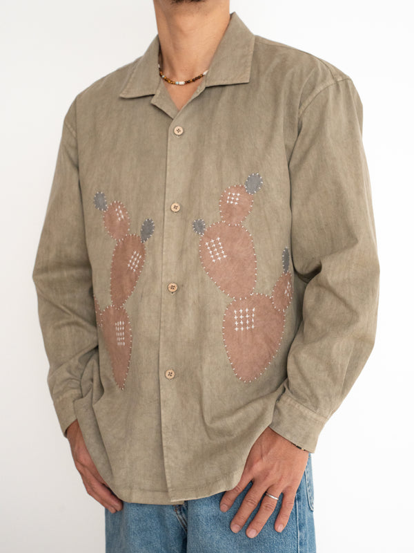 Hand-stitched Sashiko Shirt with Cactus Motif No.012