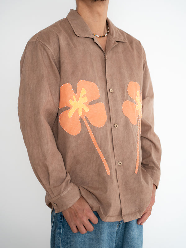 Hand-stitched Sashiko Shirt with Clover Motif No.010