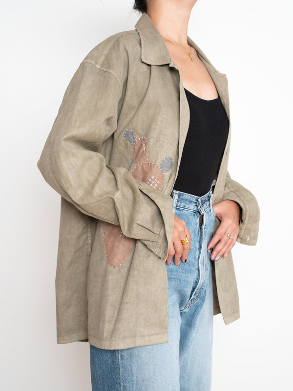 Hand-stitched Sashiko Shirt with Cactus Motif No.012