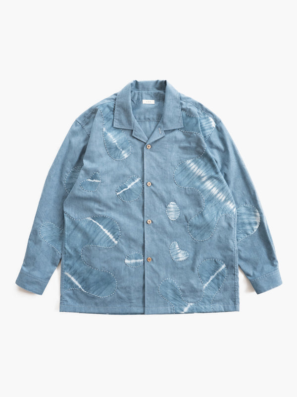 Hand-stitched Sashiko Shirt, Wave Motif No. 016