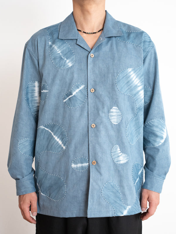 Hand-stitched Sashiko Shirt, Wave Motif No. 016