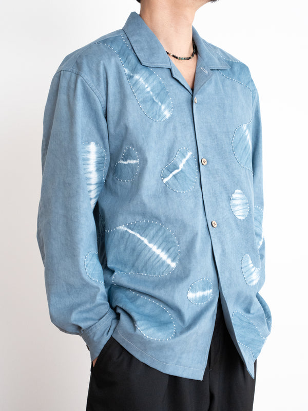 Hand-stitched Sashiko Shirt, Wave Motif No. 016