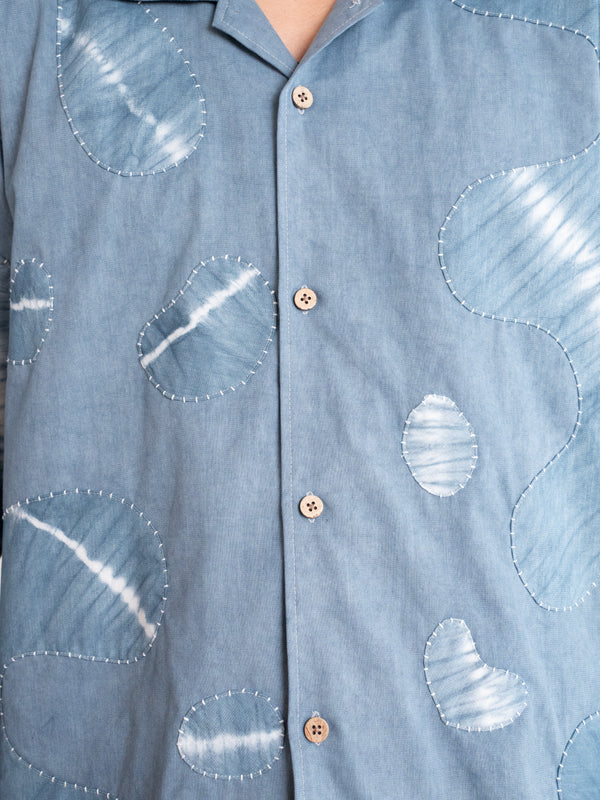 Hand-stitched Sashiko Shirt, Wave Motif No. 016