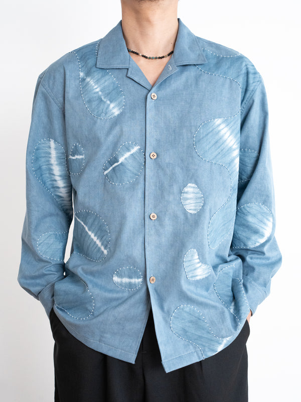 Hand-stitched Sashiko Shirt, Wave Motif No. 016