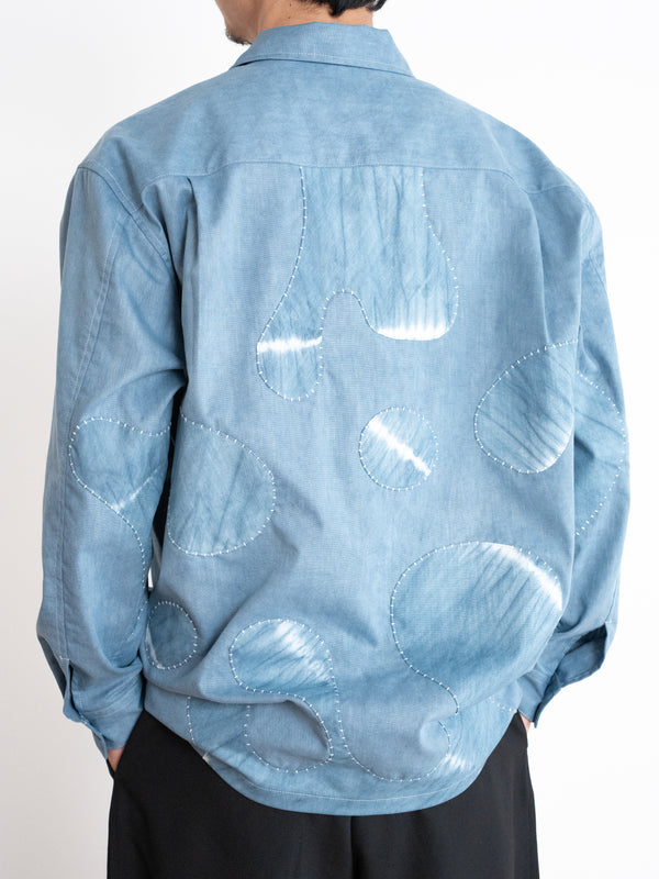Hand-stitched Sashiko Shirt, Wave Motif No. 016