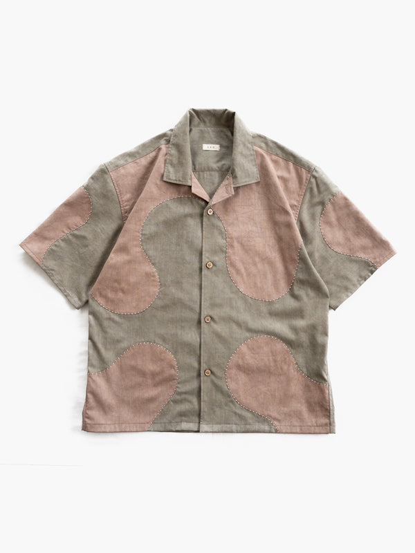 Hand-stitched Sashiko  Aloha Shirt with Wave Motif No.018