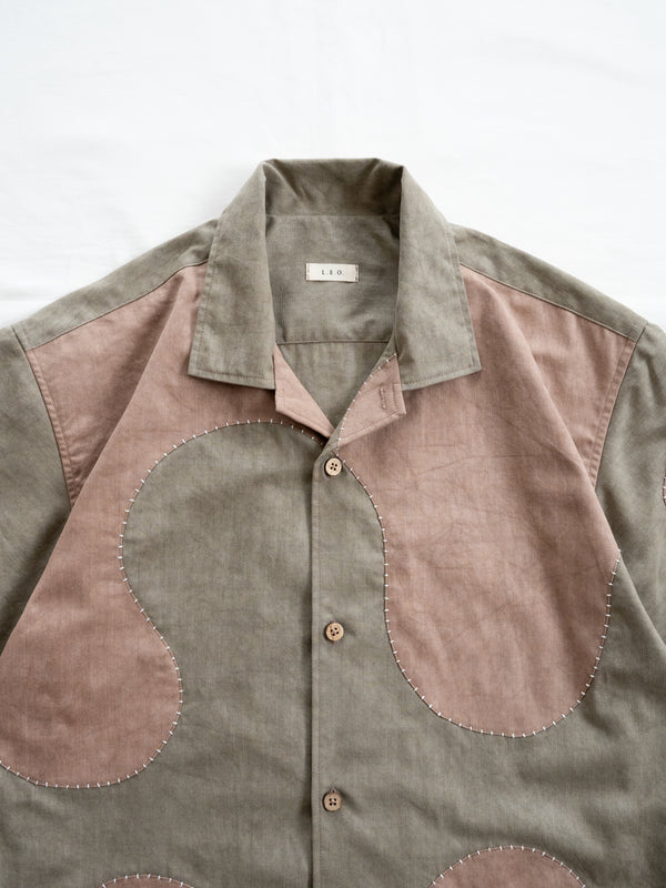 Hand-stitched Sashiko  Aloha Shirt with Wave Motif No.018