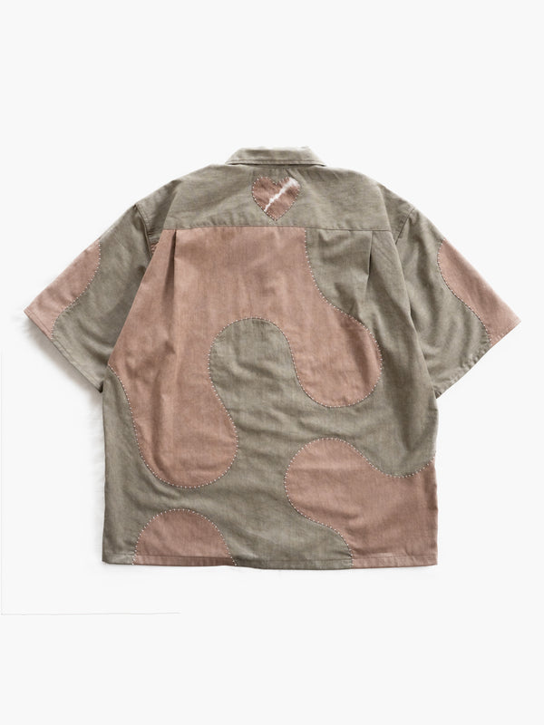 Hand-stitched Sashiko  Aloha Shirt with Wave Motif No.018