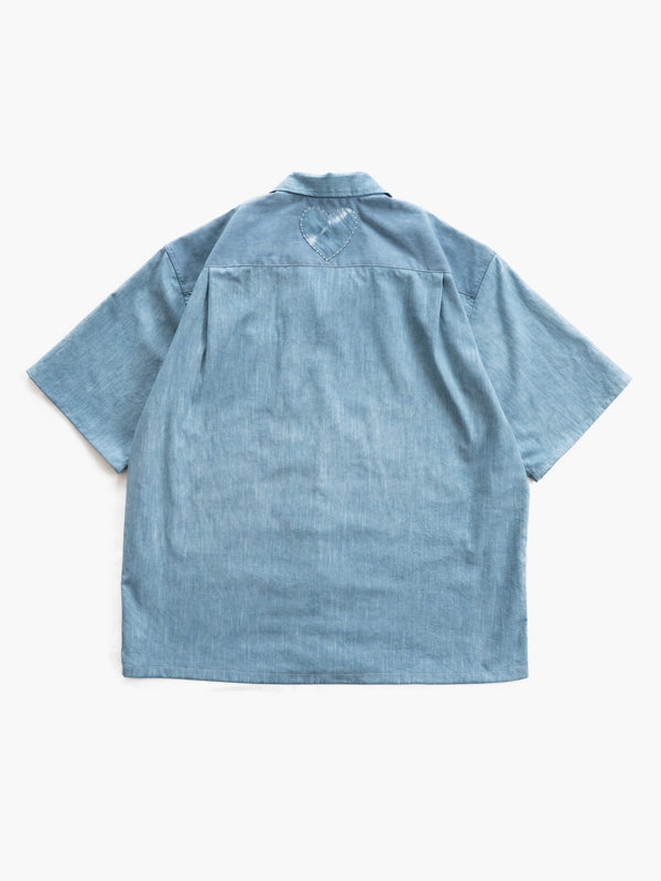 Hand-stitched Sashiko Aloha Shirt with Clover Motif No.019