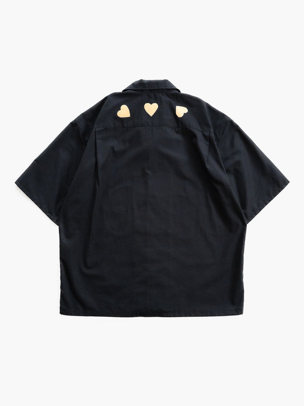 Hand-stitched Sashiko Aloha Shirt with Plumeria Motif No.017