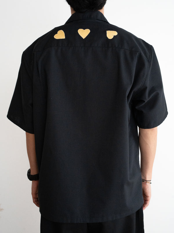 Hand-stitched Sashiko Aloha Shirt with Plumeria Motif No.017