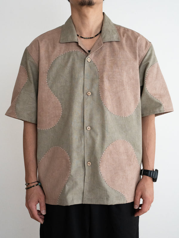 Hand-stitched Sashiko  Aloha Shirt with Wave Motif No.018