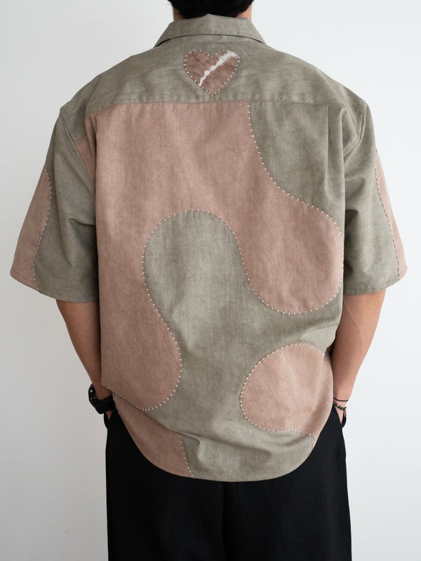 Hand-stitched Sashiko  Aloha Shirt with Wave Motif No.018