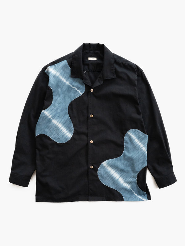 Hand-stitched Sashiko Shirt with Flower Motif No.021