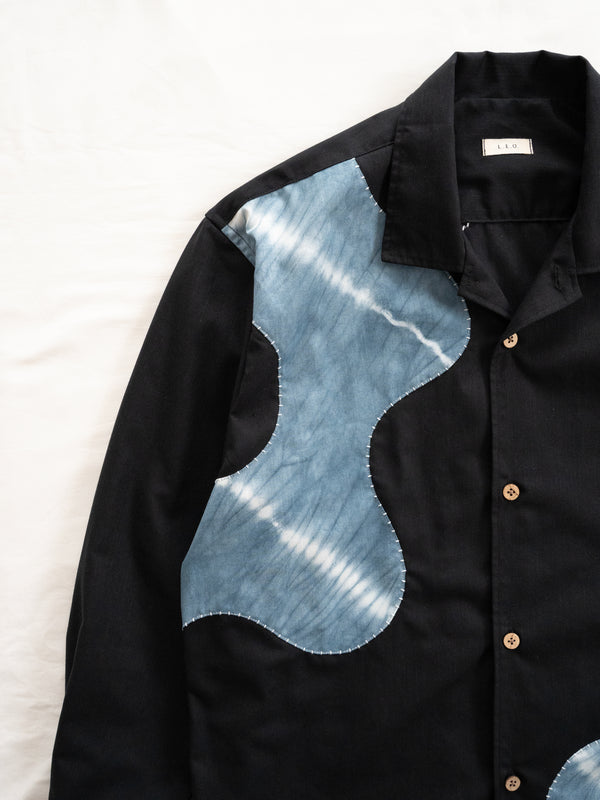 Hand-stitched Sashiko Shirt with Flower Motif No.021