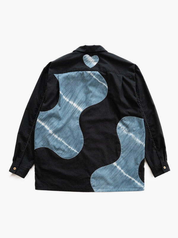 Hand-stitched Sashiko Shirt with Flower Motif No.021