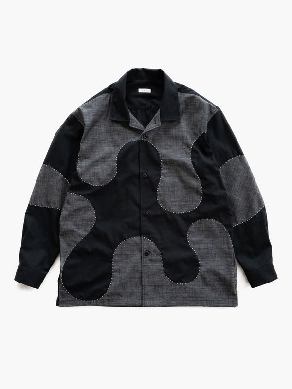 Hand-stitched Sashiko Shirt with Wave Motif No.020