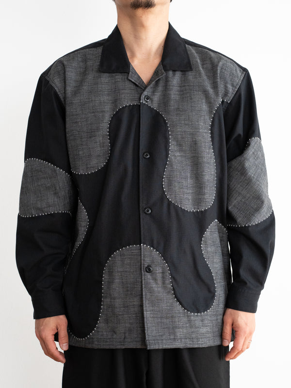 Hand-stitched Sashiko Shirt with Wave Motif No.020