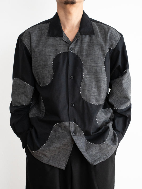 Hand-stitched Sashiko Shirt with Wave Motif No.020