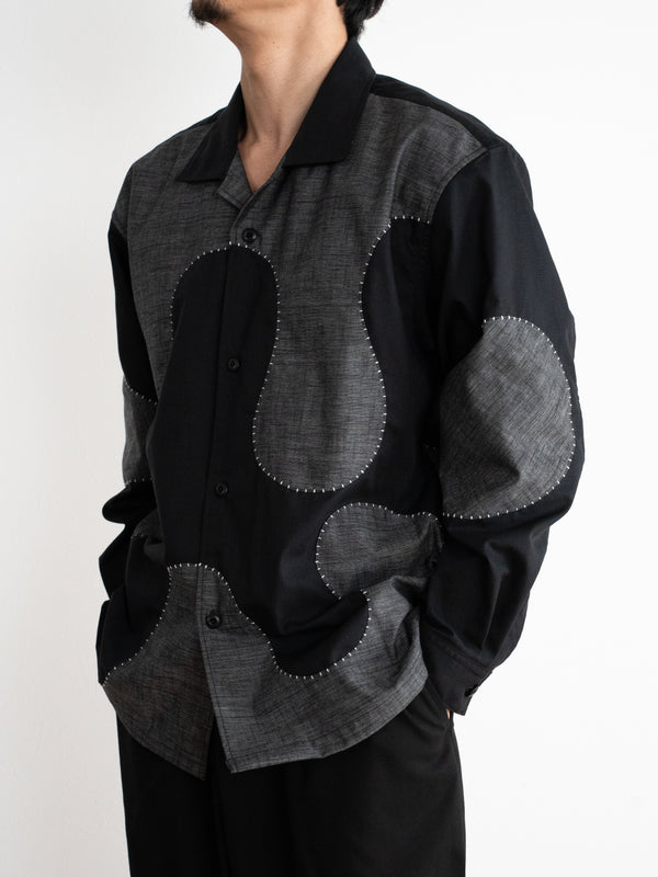Hand-stitched Sashiko Shirt with Wave Motif No.020