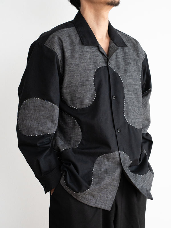 Hand-stitched Sashiko Shirt with Wave Motif No.020