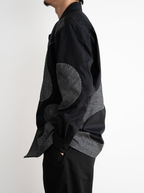 Hand-stitched Sashiko Shirt with Wave Motif No.020
