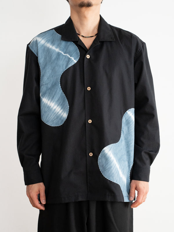 Hand-stitched Sashiko Shirt with Flower Motif No.021