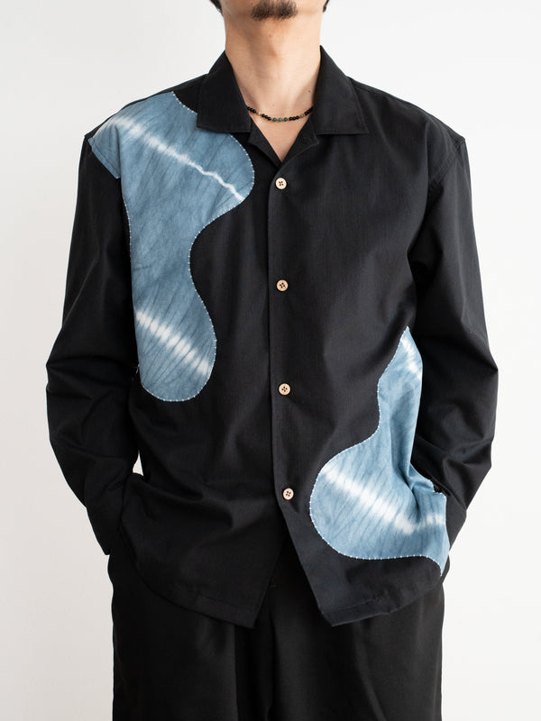 Hand-stitched Sashiko Shirt with Flower Motif No.021