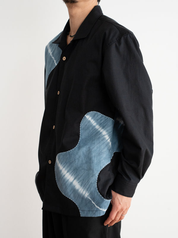 Hand-stitched Sashiko Shirt with Flower Motif No.021