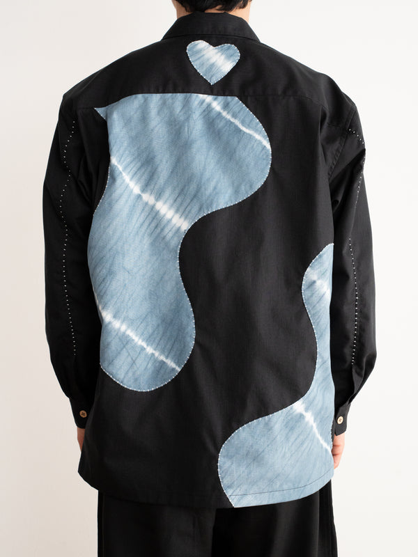Hand-stitched Sashiko Shirt with Flower Motif No.021