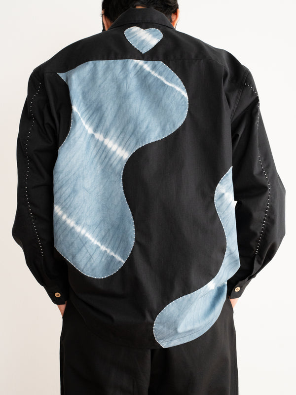 Hand-stitched Sashiko Shirt with Flower Motif No.021