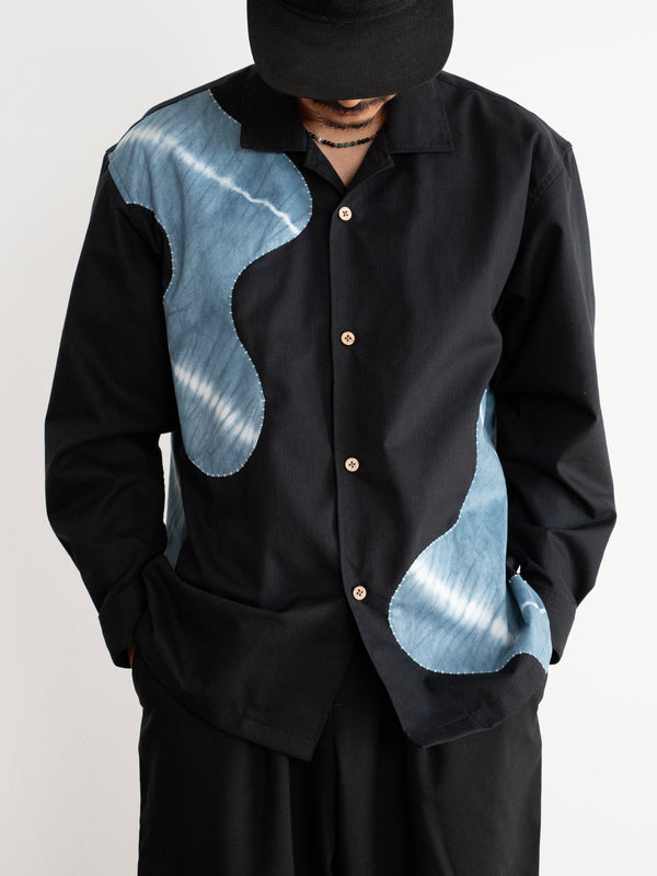 Hand-stitched Sashiko Shirt with Flower Motif No.021