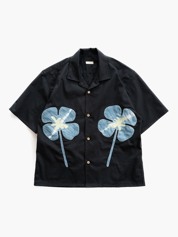 Hand-stitched Sashiko  Aloha Shirt with Clover Motif No.022