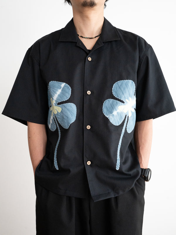 Hand-stitched Sashiko  Aloha Shirt with Clover Motif No.022