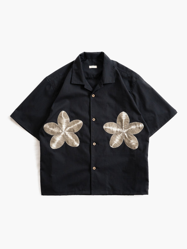 Hand-stitched Sashiko  Aloha Shirt with Plumeria Motif No.023