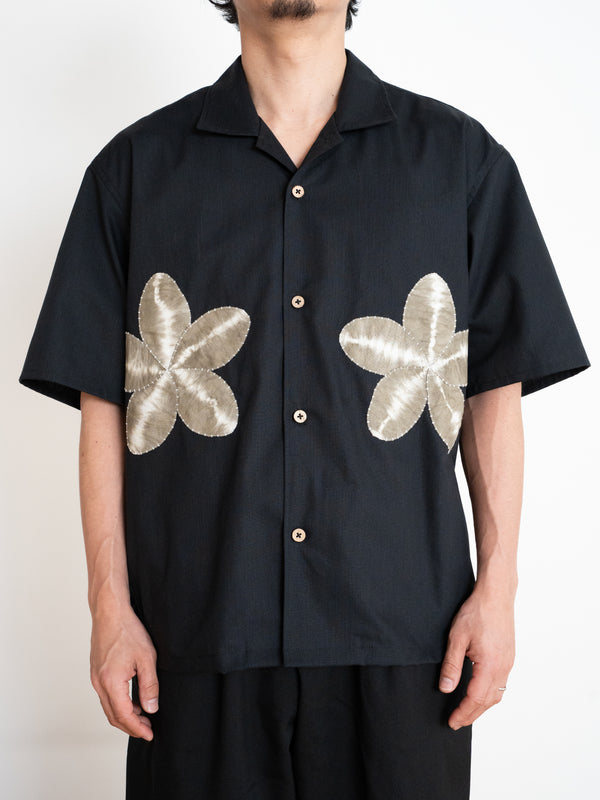 Hand-stitched Sashiko  Aloha Shirt with Plumeria Motif No.023