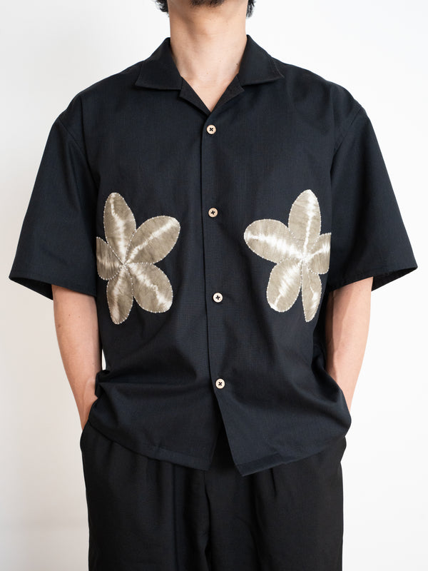 Hand-stitched Sashiko  Aloha Shirt with Plumeria Motif No.023